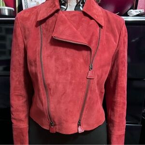 Akris Red Suede Jacket with Asymmetric Zipper